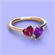 3 - Sasha Heart Shape Rhodolite Garnet & Pear Shape Amethyst 2 Stone Duo Ring 