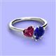 3 - Sasha Heart Shape Rhodolite Garnet & Pear Shape Lab Created Blue Sapphire 2 Stone Duo Ring 