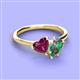 3 - Sasha Heart Shape Rhodolite Garnet & Pear Shape Lab Created Alexandrite 2 Stone Duo Ring 