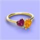 3 - Sasha Heart Shape Rhodolite Garnet & Pear Shape Citrine 2 Stone Duo Ring 