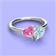 3 - Sasha Heart Shape Lab Created Pink Sapphire & Pear Shape Aquamarine 2 Stone Duo Ring 