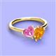 3 - Sasha Heart Shape Lab Created Pink Sapphire & Pear Shape Citrine 2 Stone Duo Ring 