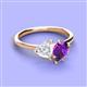 3 - Sasha Heart Shape Lab Created White Sapphire & Pear Shape Amethyst 2 Stone Duo Ring 