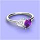 3 - Sasha Heart Shape Lab Created White Sapphire & Pear Shape Amethyst 2 Stone Duo Ring 