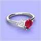 3 - Sasha Heart & Pear Shape Created White Sapphire & Created Ruby 2 Stone Duo Ring 