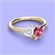 3 - Sasha Heart Shape Lab Created White Sapphire & Pear Shape Pink Tourmaline 2 Stone Duo Ring 