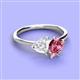 3 - Sasha Heart Shape Lab Created White Sapphire & Pear Shape Pink Tourmaline 2 Stone Duo Ring 