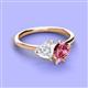 3 - Sasha Heart Shape Lab Created White Sapphire & Pear Shape Pink Tourmaline 2 Stone Duo Ring 