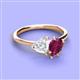 3 - Sasha Heart Shape Lab Created White Sapphire & Pear Shape Rhodolite Garnet 2 Stone Duo Ring 