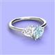 3 - Sasha Heart Shape Lab Created White Sapphire & Pear Shape Aquamarine 2 Stone Duo Ring 