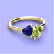 3 - Sasha Heart Shape Lab Created Blue Sapphire & Pear Shape Peridot 2 Stone Duo Ring 