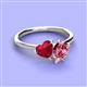 3 - Sasha Heart Shape Lab Created Ruby & Pear Shape Pink Tourmaline 2 Stone Duo Ring 