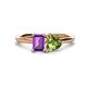 1 - Esther Emerald Shape Amethyst & Heart Shape Peridot 2 Stone Duo Ring 