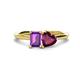 1 - Esther Emerald Shape Amethyst & Heart Shape Rhodolite Garnet 2 Stone Duo Ring 