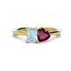 1 - Esther Emerald Shape Aquamarine & Heart Shape Rhodolite Garnet 2 Stone Duo Ring 