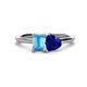 1 - Esther Emerald Shape Blue Topaz & Heart Shape Lab Created Blue Sapphire 2 Stone Duo Ring 