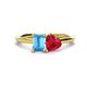 1 - Esther Emerald Shape Blue Topaz & Heart Shape Lab Created Ruby 2 Stone Duo Ring 