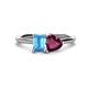 1 - Esther Emerald Shape Blue Topaz & Heart Shape Rhodolite Garnet 2 Stone Duo Ring 