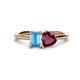 1 - Esther Emerald Shape Blue Topaz & Heart Shape Rhodolite Garnet 2 Stone Duo Ring 
