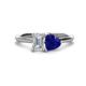 1 - Esther GIA Certified Emerald Shape Diamond & Heart Shape Lab Created Blue Sapphire 2 Stone Duo Ring 