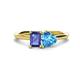 1 - Esther Emerald Shape Iolite & Heart Shape Blue Topaz 2 Stone Duo Ring 