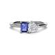 1 - Esther Emerald Shape Iolite & Heart Shape White Sapphire 2 Stone Duo Ring 