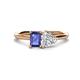 1 - Esther IGI Certified Heart Shape Lab Grown Diamond & Emerald Shape Iolite 2 Stone Duo Ring 