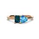 1 - Esther Emerald Shape London Blue Topaz & Heart Shape Blue Topaz 2 Stone Duo Ring 