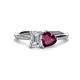 1 - Esther Emerald Shape Forever Brilliant Moissanite & Heart Shape Rhodolite Garnet 2 Stone Duo Ring 