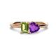 1 - Esther Emerald Shape Peridot & Heart Shape Amethyst 2 Stone Duo Ring 