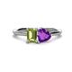 1 - Esther Emerald Shape Peridot & Heart Shape Amethyst 2 Stone Duo Ring 