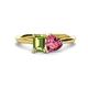 1 - Esther Emerald Shape Peridot & Heart Shape Pink Tourmaline 2 Stone Duo Ring 