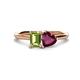 1 - Esther Emerald Shape Peridot & Heart Shape Rhodolite Garnet 2 Stone Duo Ring 