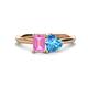 1 - Esther Emerald Shape Pink Sapphire & Heart Shape Blue Topaz 2 Stone Duo Ring 