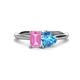1 - Esther Emerald Shape Pink Sapphire & Heart Shape Blue Topaz 2 Stone Duo Ring 