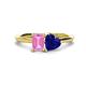 1 - Esther Emerald Shape Pink Sapphire & Heart Shape Lab Created Blue Sapphire 2 Stone Duo Ring 