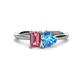 1 - Esther Emerald Shape Pink Tourmaline & Heart Shape Blue Topaz 2 Stone Duo Ring 