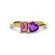 1 - Esther Emerald Shape Pink Tourmaline & Heart Shape Amethyst 2 Stone Duo Ring 