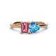 1 - Esther Emerald Shape Pink Tourmaline & Heart Shape Blue Topaz 2 Stone Duo Ring 