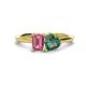 1 - Esther Emerald Shape Pink Tourmaline & Heart Shape Lab Created Alexandrite 2 Stone Duo Ring 