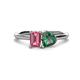 1 - Esther Emerald Shape Pink Tourmaline & Heart Shape Lab Created Alexandrite 2 Stone Duo Ring 