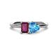 1 - Esther Emerald Shape Rhodolite Garnet & Heart Shape Blue Topaz 2 Stone Duo Ring 