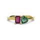 1 - Esther Emerald Shape Rhodolite Garnet & Heart Shape Lab Created Alexandrite 2 Stone Duo Ring 