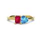 1 - Esther Emerald Shape Lab Created Ruby & Heart Shape Blue Topaz 2 Stone Duo Ring 