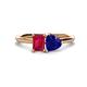 1 - Esther Emerald Shape Lab Created Ruby & Heart Shape Lab Created Blue Sapphire 2 Stone Duo Ring 