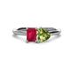 1 - Esther Emerald Shape Lab Created Ruby & Heart Shape Peridot 2 Stone Duo Ring 