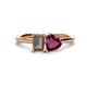 1 - Esther Emerald Shape Smoky Quartz & Heart Shape Rhodolite Garnet 2 Stone Duo Ring 