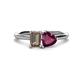 1 - Esther Emerald Shape Smoky Quartz & Heart Shape Rhodolite Garnet 2 Stone Duo Ring 