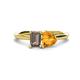 1 - Esther Emerald Shape Smoky Quartz & Heart Shape Citrine 2 Stone Duo Ring 