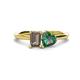 1 - Esther Emerald Shape Smoky Quartz & Heart Shape Lab Created Alexandrite 2 Stone Duo Ring 